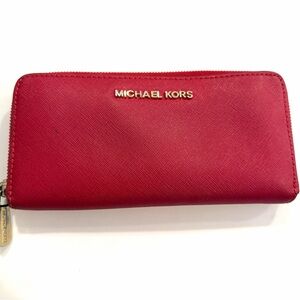 MICHAEL KORS•red saffiano leather zip around wallet EUC